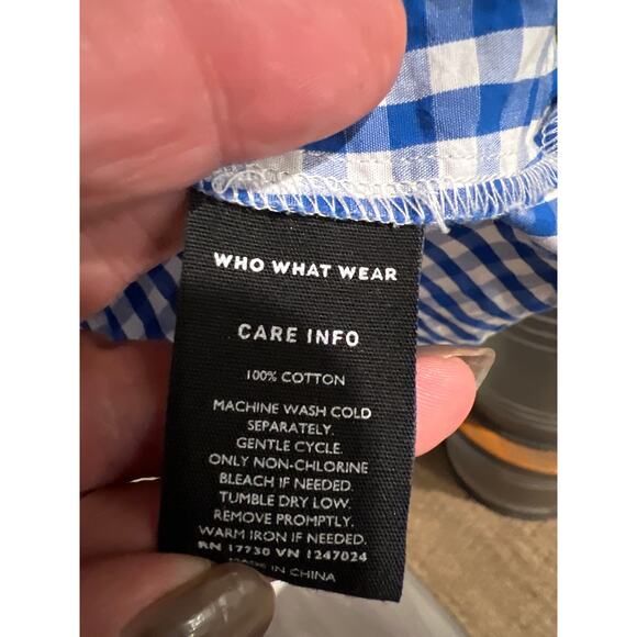 Who What Wear size XL blue & white checked popover top blouse - Picture 4 of 4